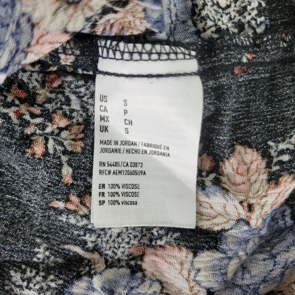 American Eagle Shirt Womens Small Boho Top Floral Long Peasant Sleeve Split Neck - Picture 8 of 10